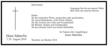 Traueranzeige von Hans Sütterlin von Tageszeitung