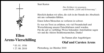 Traueranzeige von Ellen Arens-Vierschilling von Tageszeitung