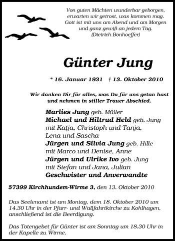 Traueranzeige von Günter Jung von Tageszeitung