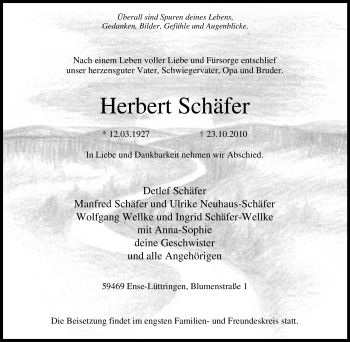 Traueranzeige von Herbert Schäfer von Tageszeitung