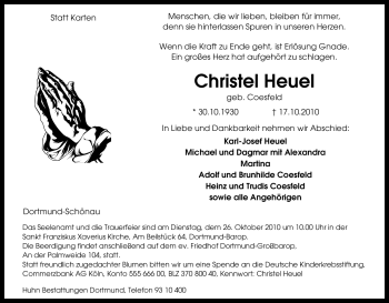 Traueranzeige von Christel Heuel von Tageszeitung