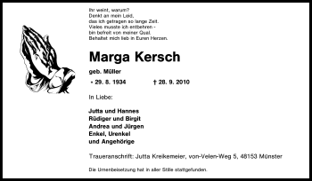 Traueranzeige von Marga Kersch von Tageszeitung