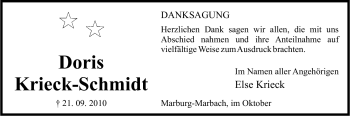 Traueranzeige von Doris Krieck-Schmidt von Tageszeitung