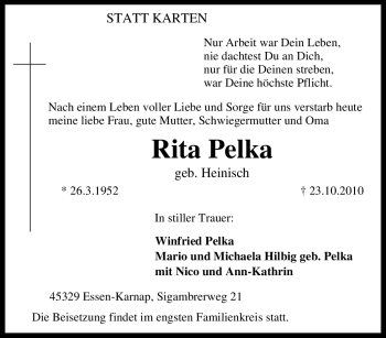 Traueranzeige von Rita Pelka von Tageszeitung