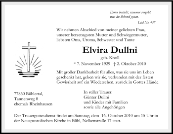 Traueranzeige von Elvira Dullni von Tageszeitung