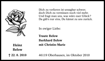 Traueranzeige von Heinz Below von Tageszeitung