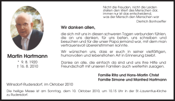 Traueranzeige von Martin Hartmann von Tageszeitung