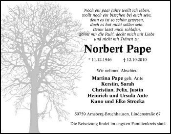 Traueranzeige von Norbert Pape von Tageszeitung
