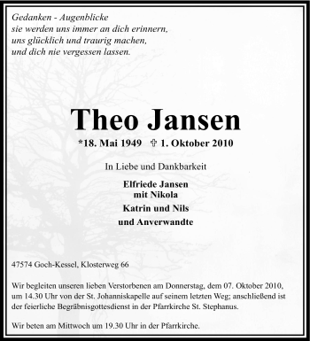 Traueranzeige von Theo Jansen von Tageszeitung