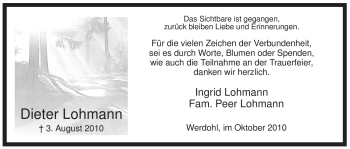 Traueranzeige von Dieter Lohmann von Tageszeitung