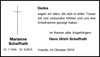 Traueranzeige von Marianne Schaffrath von Tageszeitung