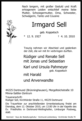 Traueranzeige von Irmgard Sell von Tageszeitung