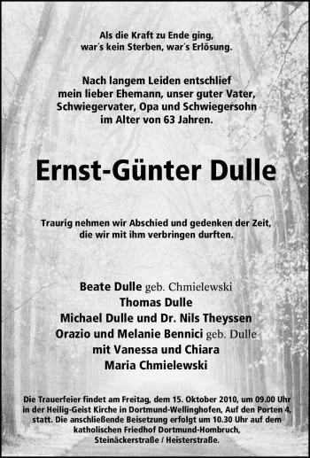 Traueranzeige von Ernst-Günter Dulle von Tageszeitung