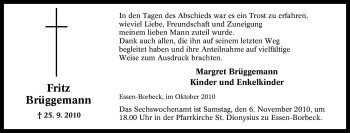 Traueranzeige von Fritz Brüggemann von Tageszeitung