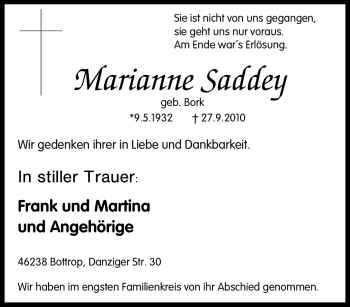 Traueranzeige von Marianne Saddey von Tageszeitung