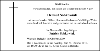 Traueranzeige von Helmut Sobkowiak von Tageszeitung
