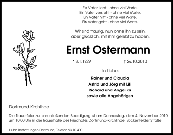 Traueranzeige von Ernst Ostermann von Tageszeitung