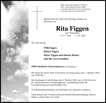 Traueranzeige von Rita Figgen von Tageszeitung