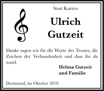 Traueranzeige von Ulrich Gutzeit von Tageszeitung