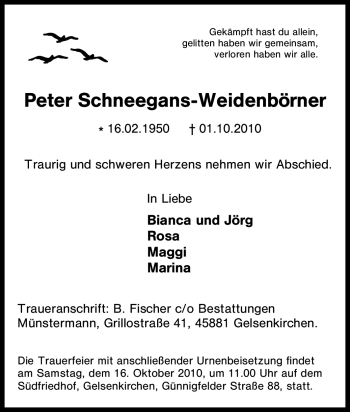 Traueranzeige von Peter Schneegans-Weidenbörner von Tageszeitung