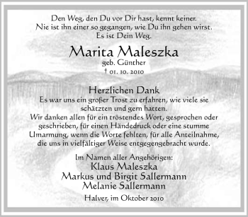 Traueranzeige von Marita Maleszka von Tageszeitung