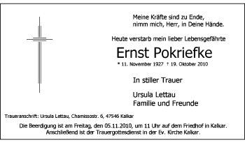 Traueranzeige von Ernst Pokriefke von Tageszeitung
