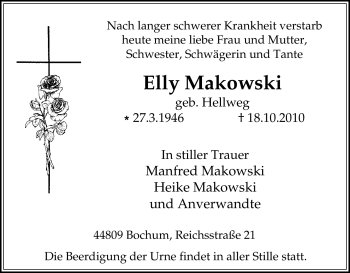 Traueranzeige von Elly Makowski von Tageszeitung
