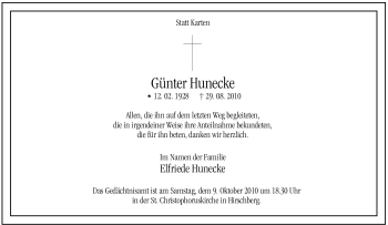 Traueranzeige von Günter Hunecke von Tageszeitung