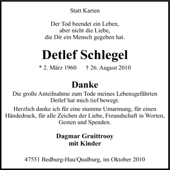 Traueranzeige von Detlef Schlegel von Tageszeitung