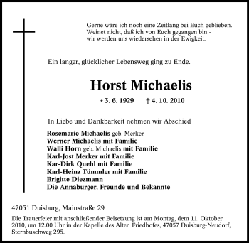 Traueranzeige von Horst Michaelis von Tageszeitung