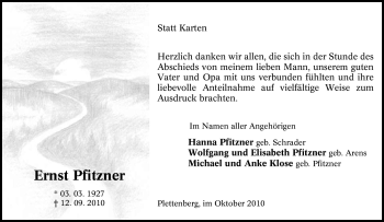 Traueranzeige von Ernst Pfitzner von Tageszeitung