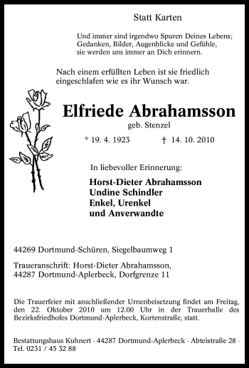 Traueranzeige von Elfriede Abrahamsson von Tageszeitung