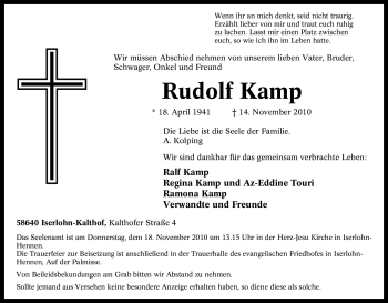 Traueranzeige von Rudolf Kamp von Tageszeitung
