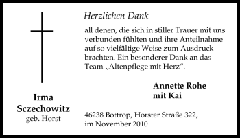 Traueranzeige von Irma Sczechowitz von Tageszeitung
