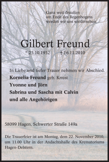 Traueranzeige von Gilbert Freund von Tageszeitung