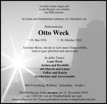 Traueranzeige von Otto Weck von Tageszeitung