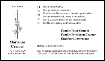 Traueranzeige von Marianne Cramer von Tageszeitung