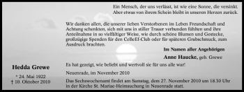 Traueranzeige von Hedda Grewe von Tageszeitung