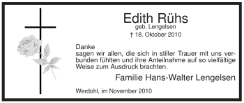 Traueranzeige von Edith Rühs von Tageszeitung