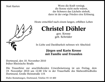 Traueranzeige von Christel Döhler von Tageszeitung