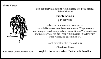 Traueranzeige von Erich Rinas von Tageszeitung