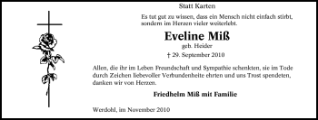 Traueranzeige von Eveline Miß von Tageszeitung