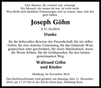 Traueranzeige von Joseph Göhn von Tageszeitung