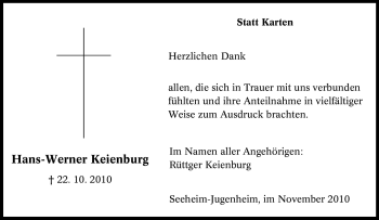 Traueranzeige von Hans-Werner Keienburg von Tageszeitung