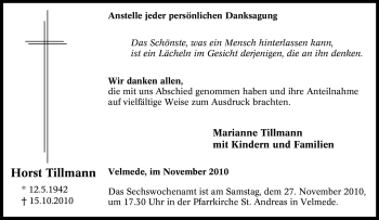 Traueranzeige von Horst Tillmann von Tageszeitung