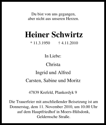 Traueranzeige von Heiner Schwirtz von Tageszeitung