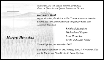 Traueranzeige von Margret Henneken von Tageszeitung