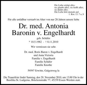 Traueranzeige von Antonia v. Engelhardt von Tageszeitung
