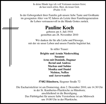 Traueranzeige von Pauline Koch von Tageszeitung