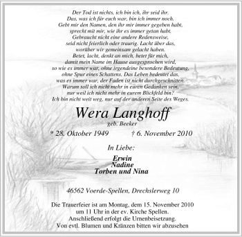Traueranzeige von Wera Langhoff von Tageszeitung